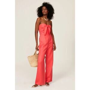 Derek Lam Red Strapless Linen Jumpsuit